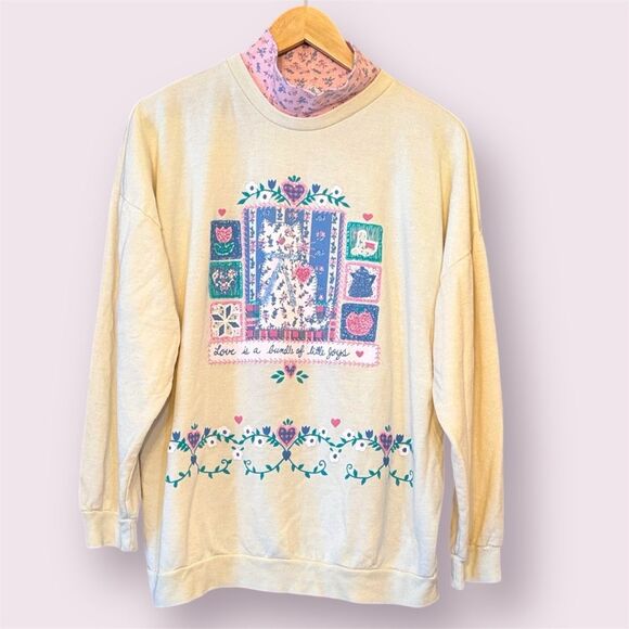 ACT III Vintage Puff Print Mock Neck Cat Cottagecore Sweatshirt - Picture 1 of 9